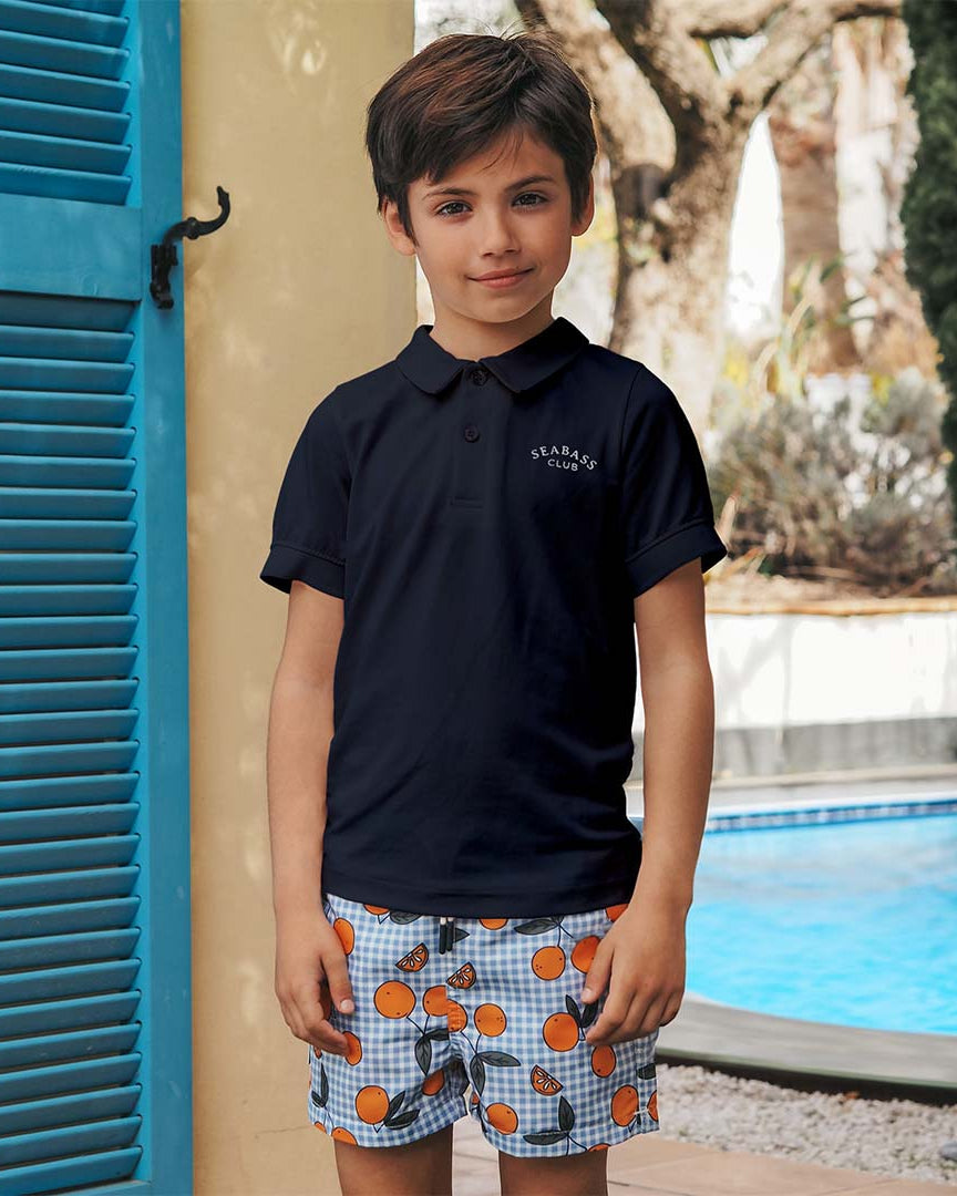 Boy UV Swim Short Corsica - orange blue gingham