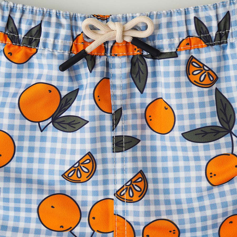 Männer UV Badeshort Corsica - Orange Blau kariert