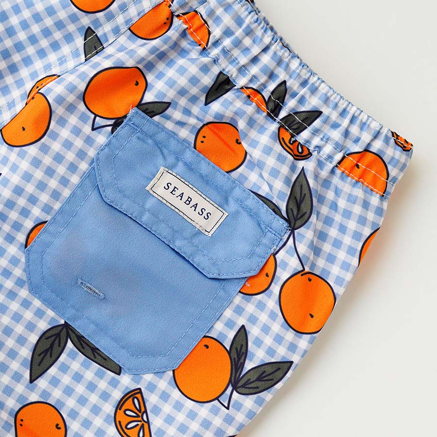 Männer UV Badeshort Corsica - Orange Blau kariert