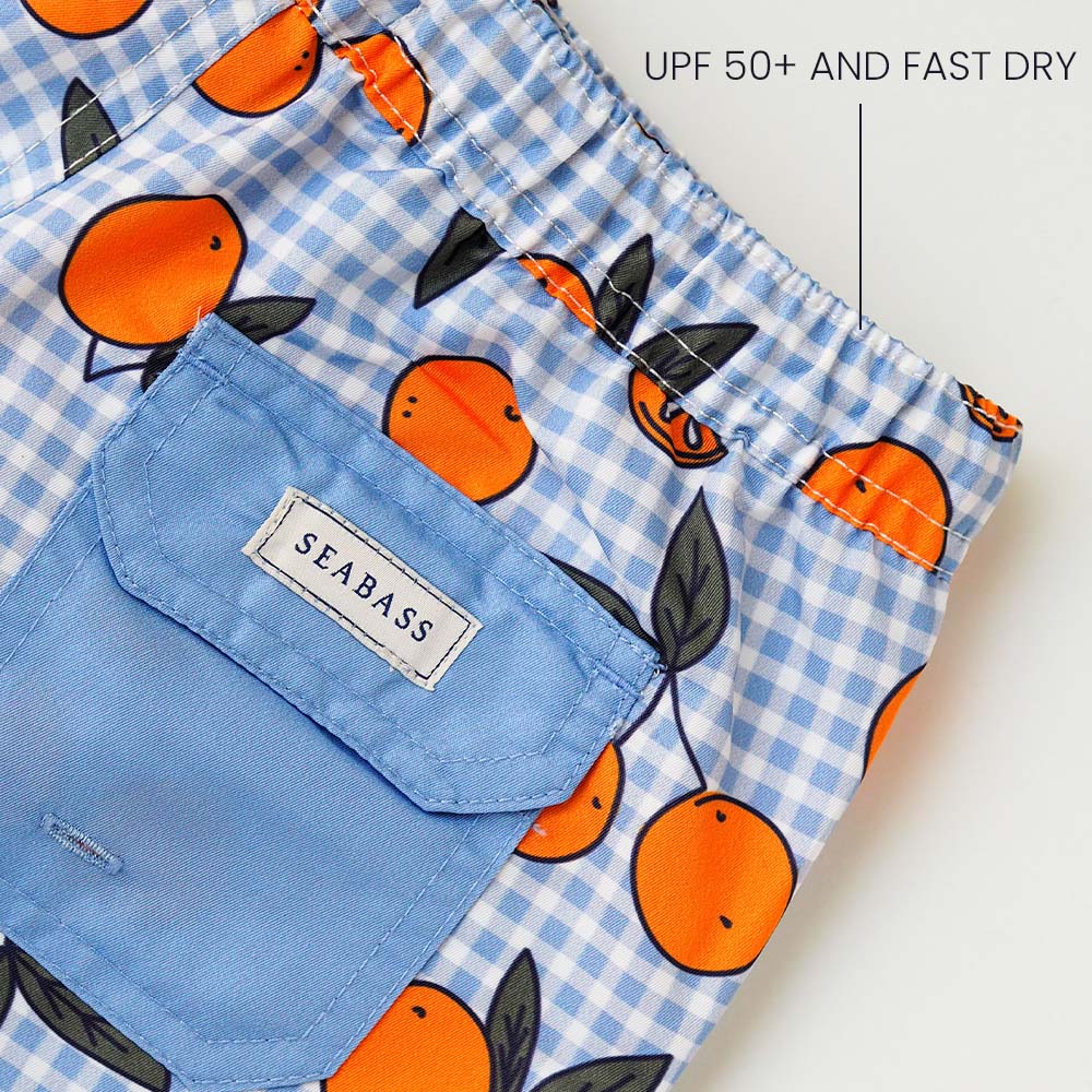 Jongens UV Zwembroek Corsica - sinaasappels blauw geruit