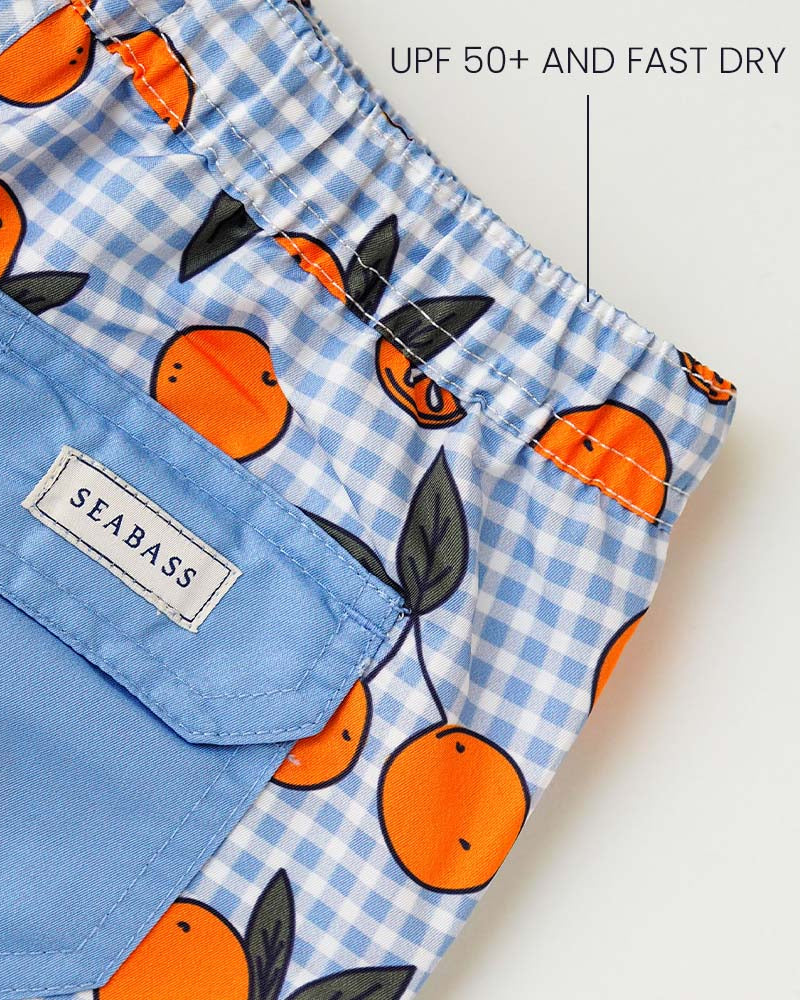 Men UV Swim Short Corsica - orange blue gingham