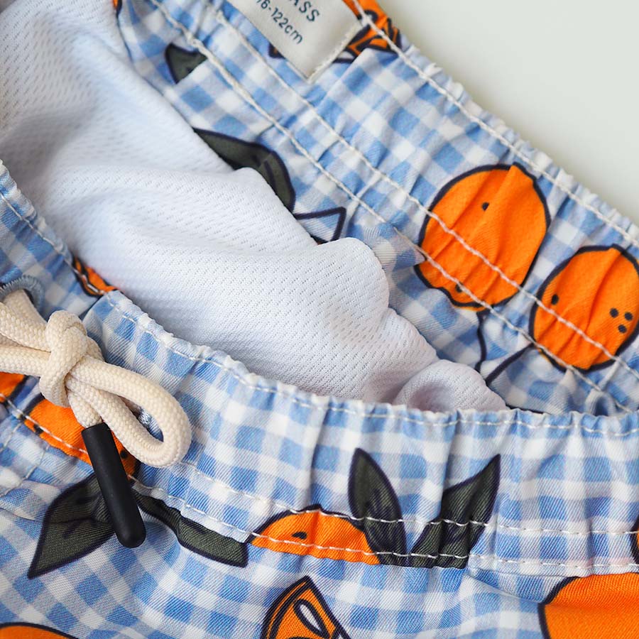 Männer UV Badeshort Corsica - Orange Blau kariert
