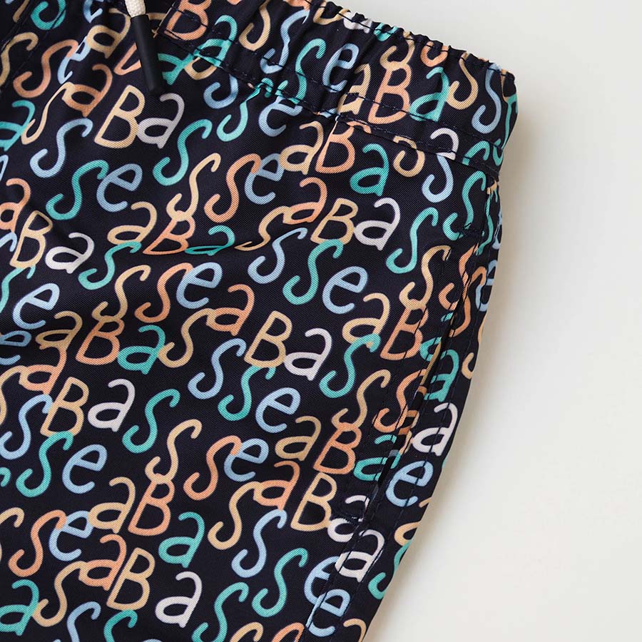 Men UV Swim Short Hollywood - navy logo print