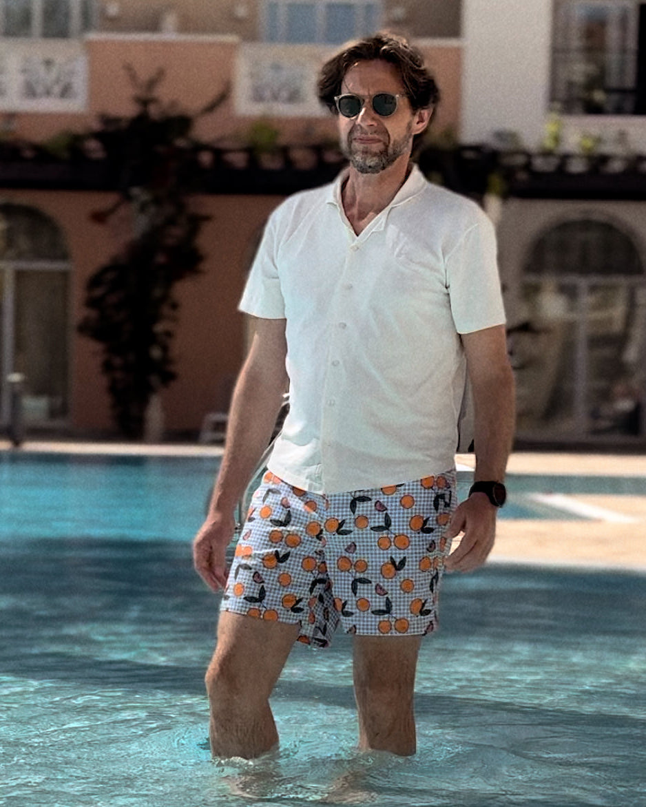 Men UV Swim Short Corsica - orange blue gingham