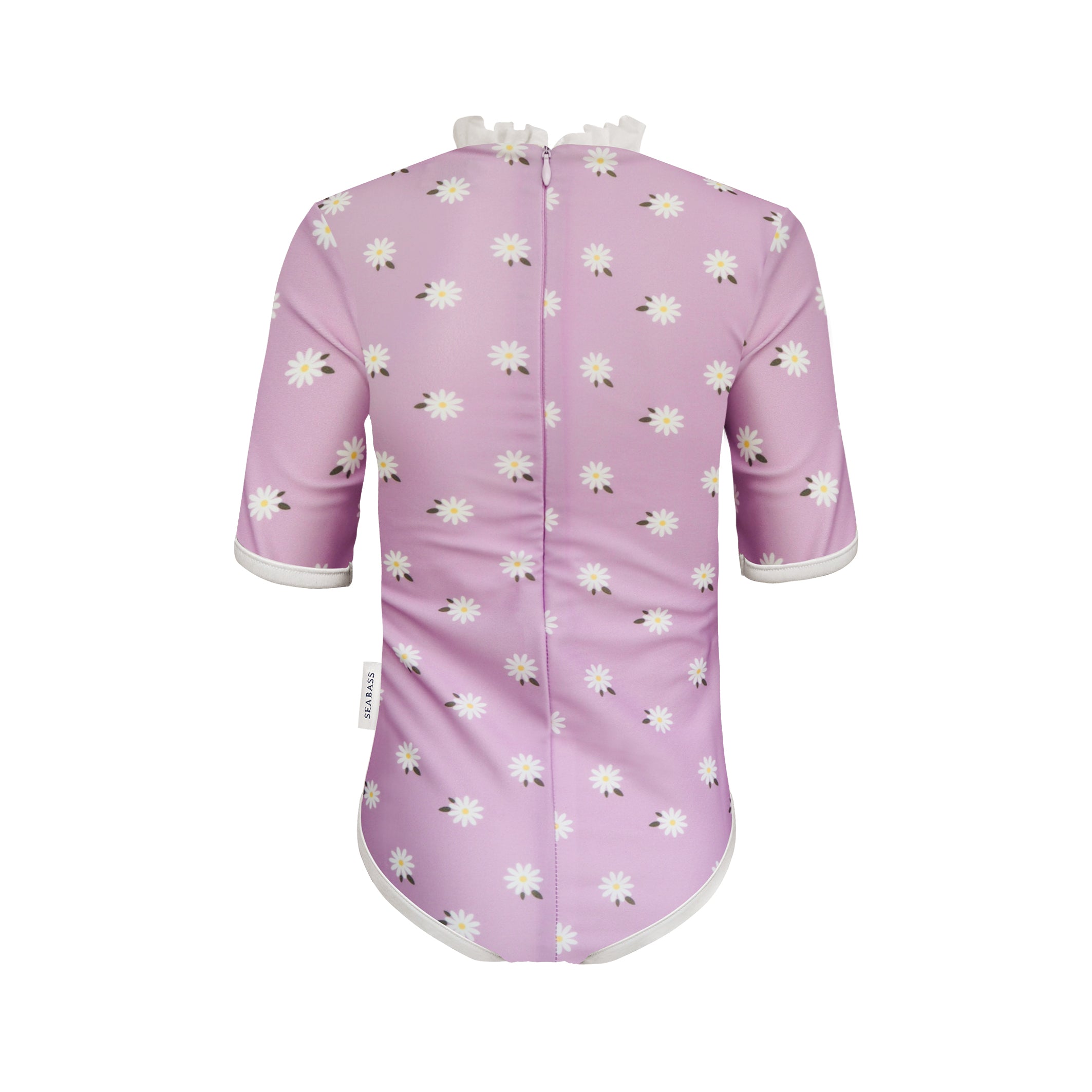 Mädchen UV Badeanzug Ruffle Florence - Lila mit Gänseblümchen