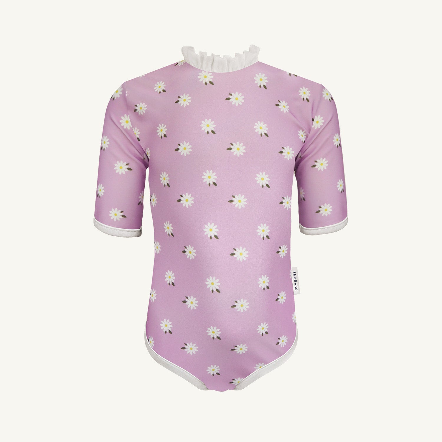 Mädchen UV Badeanzug Ruffle Florence - Lila mit Gänseblümchen